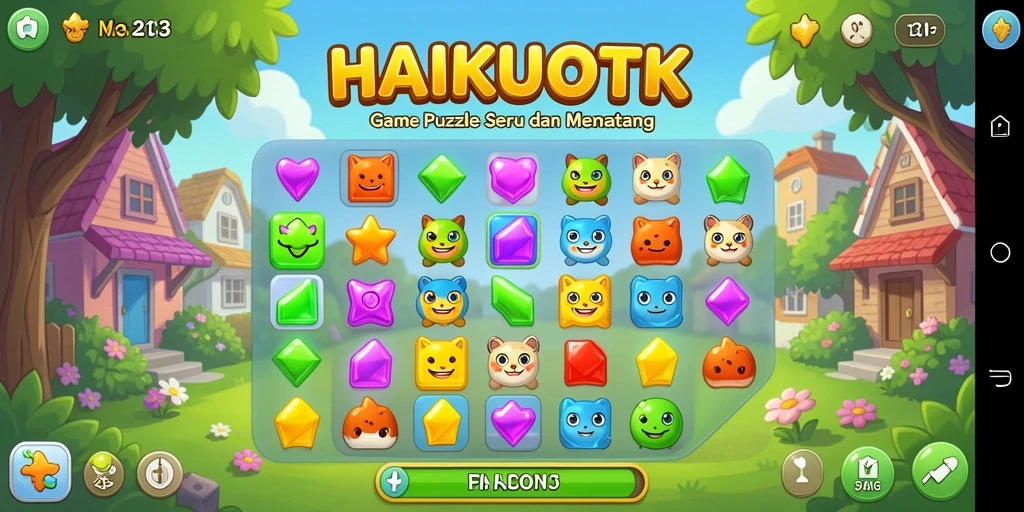 Screenshot menampilkan gameplay seru HAIKUOTK dengan warna-warna cerah.